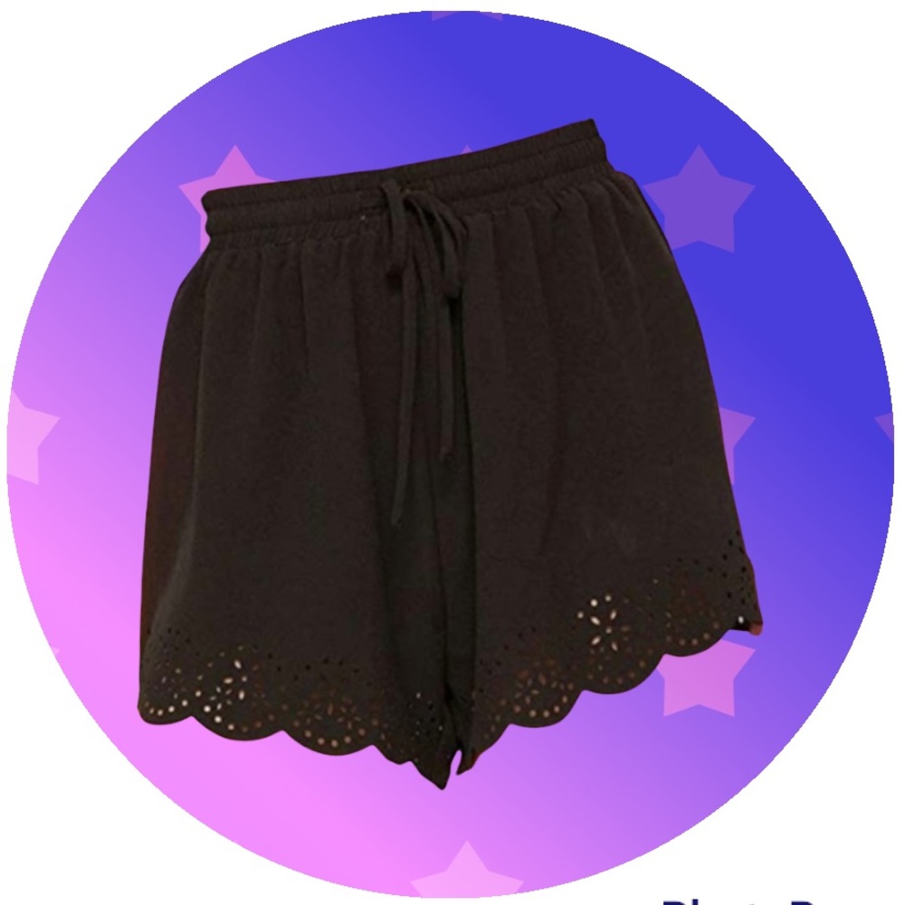 Boho embroidery eyelet casual loose shorts XS